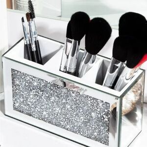 At Home Crushed Diamond Mirrored Triple Compartment Organizer